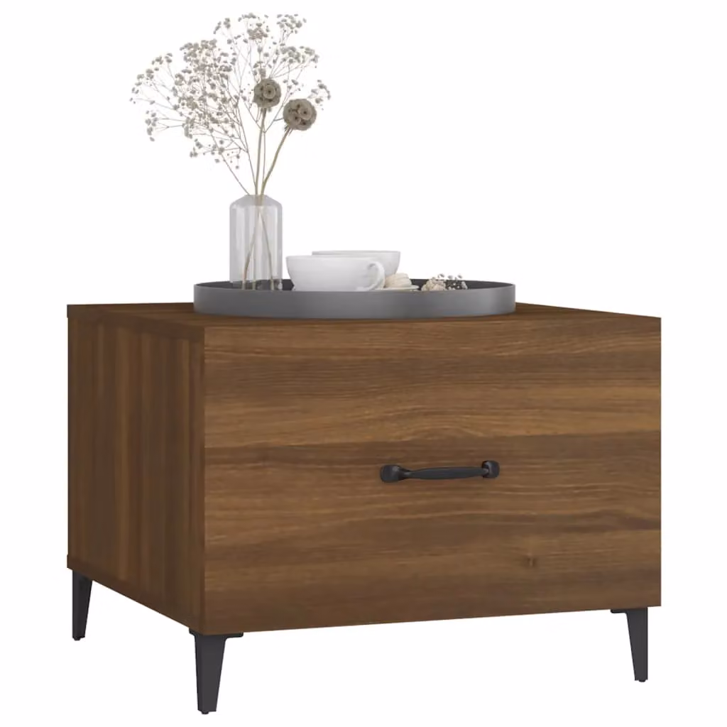 Berkfield Home Set of 2 Brown Oak Coffee Tables with Metal Legs, W/D/H: 50 x 50 x 40 cm – 3