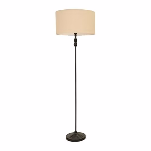 ValueLights Black Metal Candlestick Floor Lamp with Beige Fabric Cylinder Shade