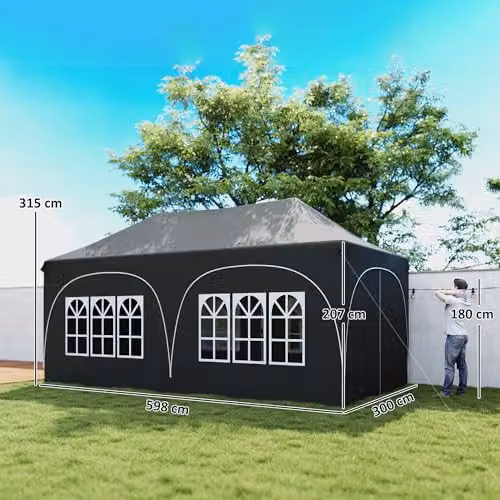 Outsunny Pop Up Gazebo with Gable and Windows, Dark Grey, W: 300 cm, D: 315 cm, H: 300 cm – 6