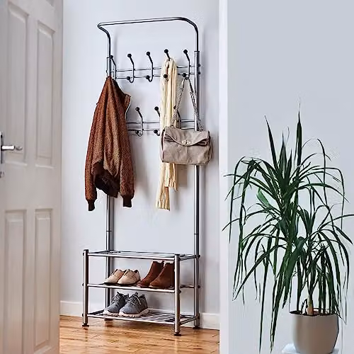 Direct Online Houseware House of Home Grey Metal Coat Stand with Shoe Rack and 18 Hooks – 1