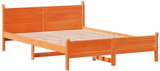 Berkfield Home Solid Pine Decorative Bed Frame in Wax Brown, W/D/H: 145 x 200 x 209 cm