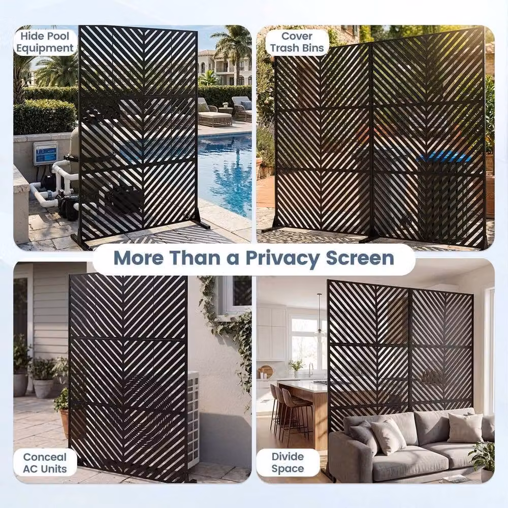 Kelvenix Freestanding Metal Outdoor Privacy Screen in Black, H 183 cm, W 121 cm, D 40 cm – 4