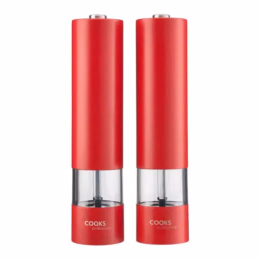 Cooks Professional Electric Salt and Pepper Mill Set with Bamboo Base in Red – 3