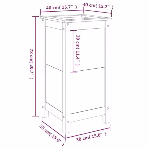 vidaXL Grey Pine Wood Garden Planter Tub W/D/H: 40 x 40 x 78 cm – 3