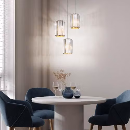 Netlighting Run Cluster Pendant Light with K5 Smoke Crystals in Brown and Wood Look, 3x E27, Diameter: 35 cm, Height: 120 cm – 4