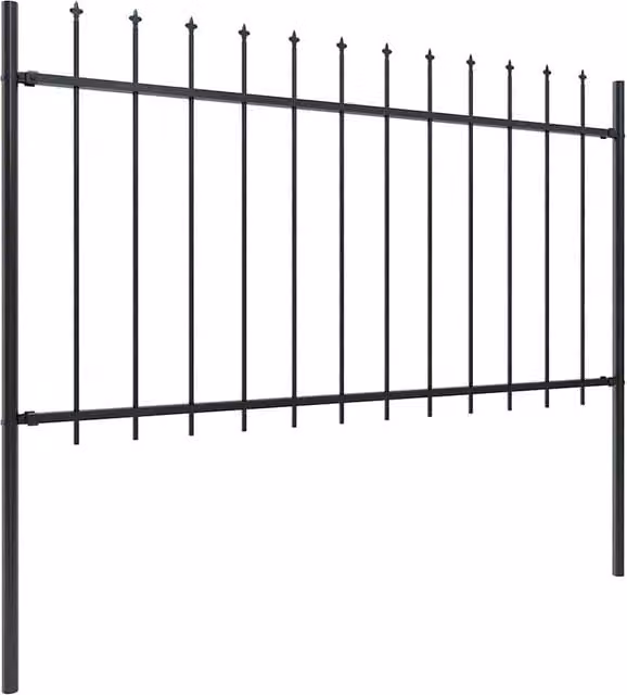 Berkfield Home Black Powder-Coated Steel Spear Top Garden Fence, W: 10.2 m, H: 1 m