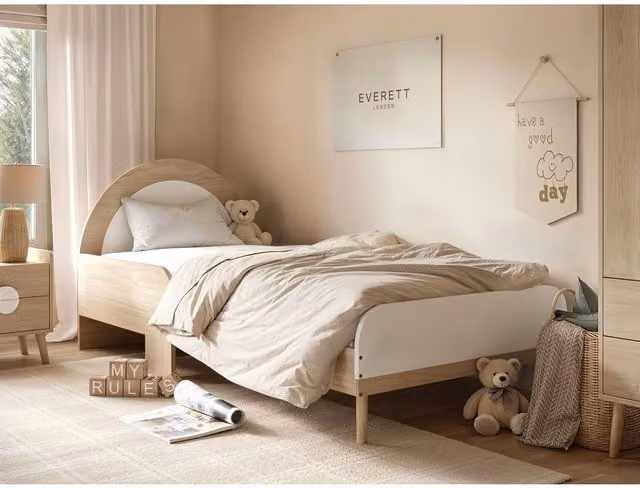 Flair Noah Single Curved Headboard Bed in Oak and White, W/D/H: 90 x 200 x 95.6 cm – 1