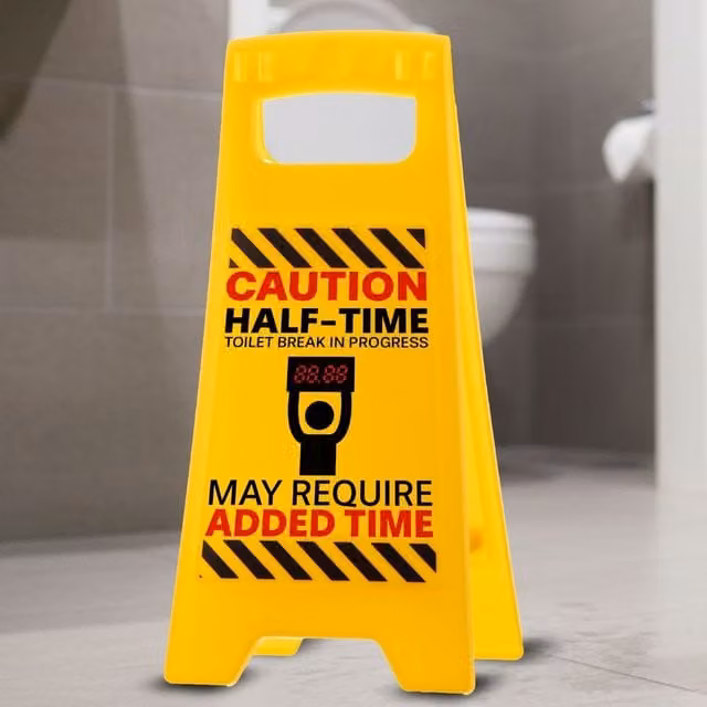 Boxer Gifts Novelty Halftime Toilet Break Warning Sign in Yellow
