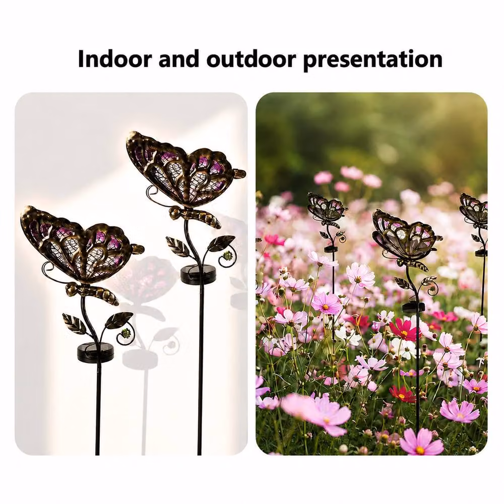 Bright Zeal Decorative Solar Butterfly Stake Lights in Pink, Purple and Blue Glass, Height: 88.9 cm – 3