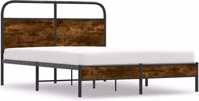 Berkfield Home Elegant Bed Frame in Smoked Oak and Brown, W/D/H: 140 x 200 cm
