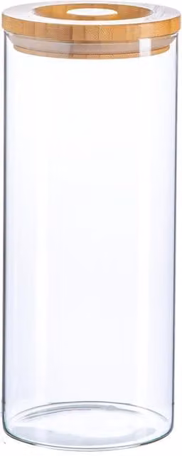 Argon Tableware Airtight Glass Storage Jar with Wooden Lid, Transparent and White, 1.5 l