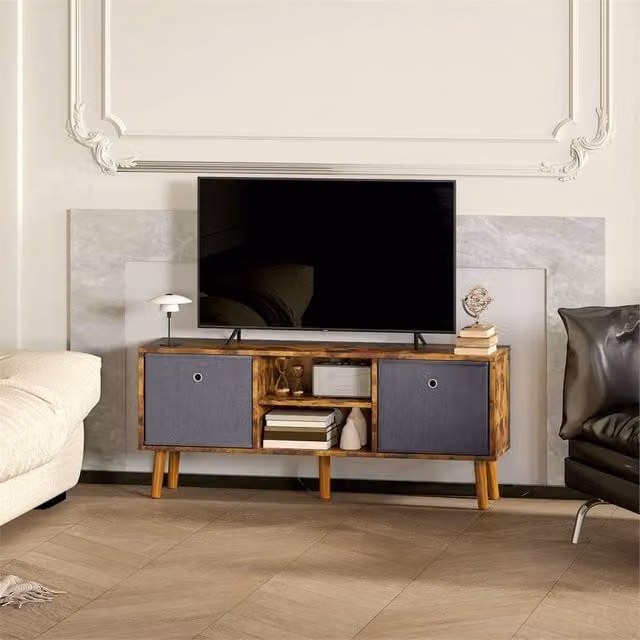 EONLION Rustic Brown Wood TV Cabinet Unit with Media Compartments, Width: 100 cm
