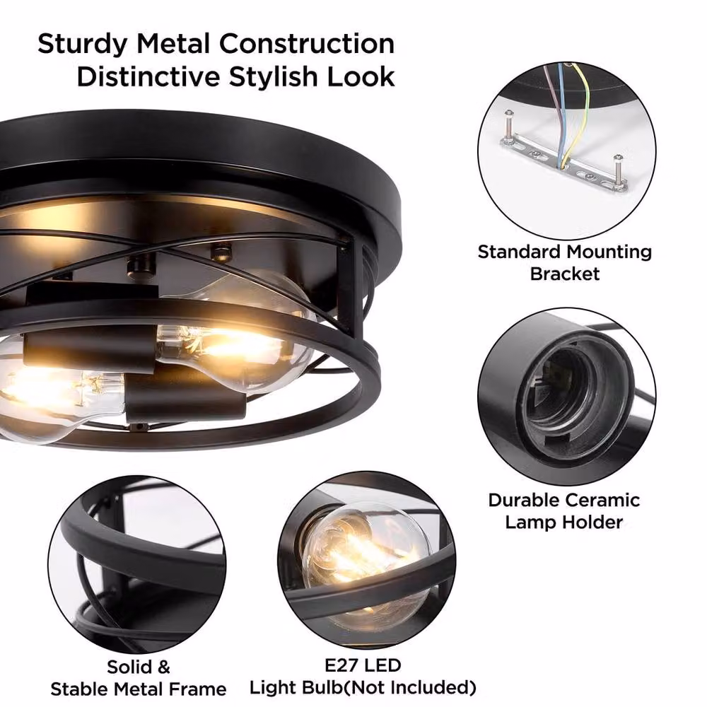 SPETLEK Black Round E27 2-Way Flush Ceiling Light – 3