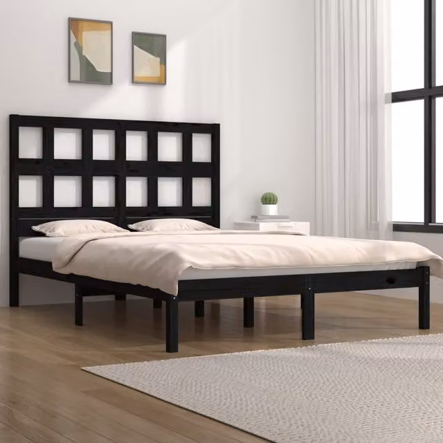 Berkfield Home Black Solid Wood Pine Bed Frame W/D/H: 200 x 200 cm – 1