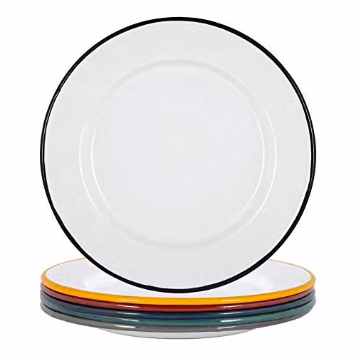 Argon Tableware Multicoloured Enamel Dinner Plates, Pack of 6, Diameter: 25.5 cm