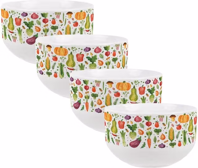 Purely Home Watercolour Vegetables Ceramic Soup Bowl in Green and Multicolour