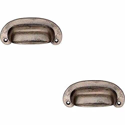 Loops 2 Pack Oval Plate Cabinet Cup Handles in Pewter, 106 x 44.5 mm with 87 mm Fixing Centres