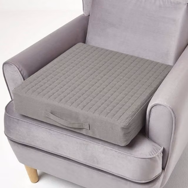 Homescapes Quilted Armchair Booster Cushion with Removable Cotton Cover, Grey