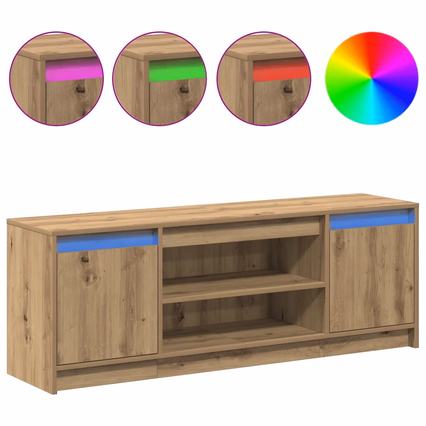 Berkfield Home Modern TV Cabinet with LED in Artisan Oak Brown, W/D/H: 139.5 x 34 x 50 cm – 3