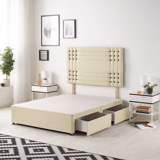 Somnior Beds Ltd Modern Upholstered Fabric Divan Bed Base with Drawers in Beige, W/D/H: 120 x 200 cm