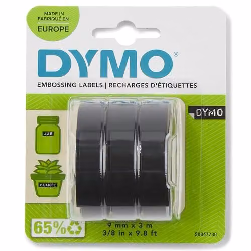 DYMO Authentic Embossing Label Tape, White Print on Black, 3 Pack – 1