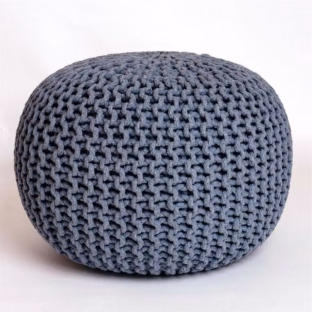 Roseley Knitted Round Cylindrical Pouffe in Dark Grey