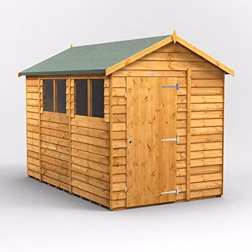 Powersheds Premium Apex Overlap Wooden Garden Shed in Brown with Toughened Glass Window and Security Features, W/D/H: 228.8 x 191.41 x 191.41 cm