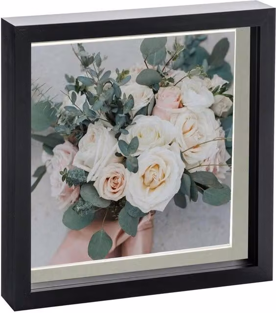 Nicola Spring Single Square 3D Box Photo Frame in Black and Grey with 25.4 x 25.4 cm Mount