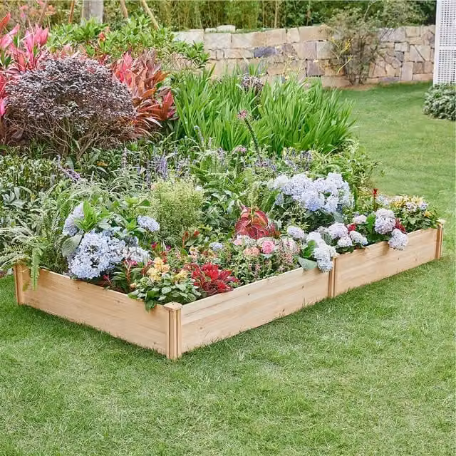 Yaheetech Divisible Wooden Raised Planter Box Garden Bed in Brown or Yellow, 124 cm