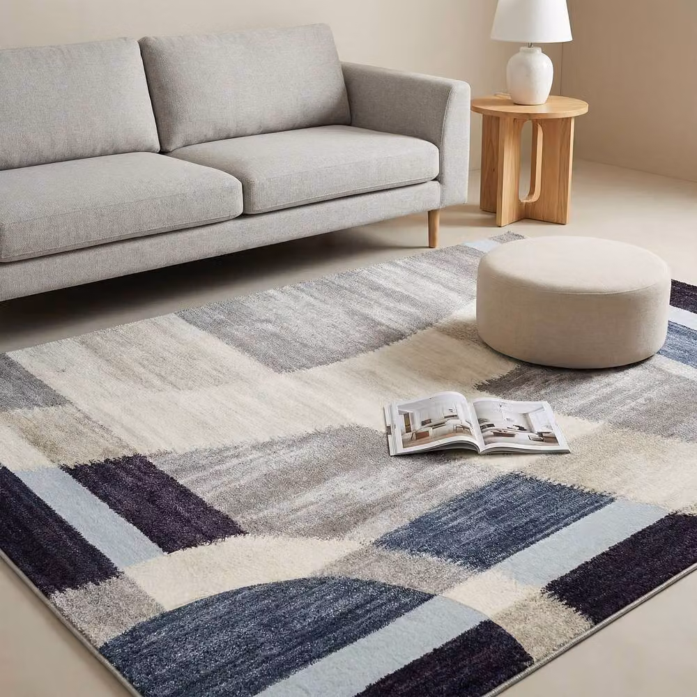 MCC Direct Modern Abstract Rectangular Microfibre Rug in Blue, W/D: 120 x 160 cm – 3