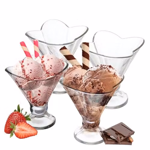 Orsina Set of Four Floral Flora Sundae Dishes in Transparent Glass