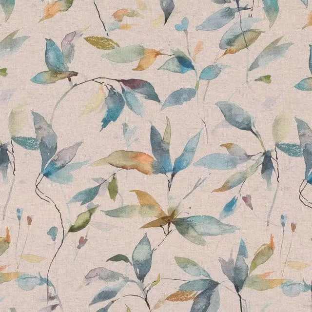 Terrys Bellagio Floral Cotton and Linen Fabric in Blue Petrol Multicolour