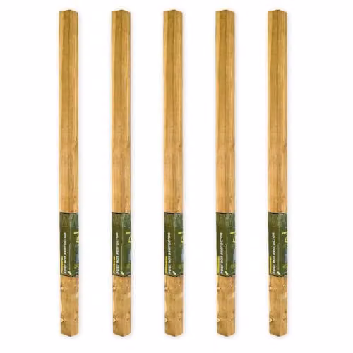 Postsaver Pack of 5 Brown Square Pressure-Treated Wood Fence Posts, 7.5 x 7.5 cm, 1.8 m Long – 1