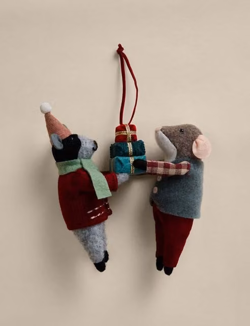 M&S Felt Mice Duo Multicolour Hanging Christmas Decorations