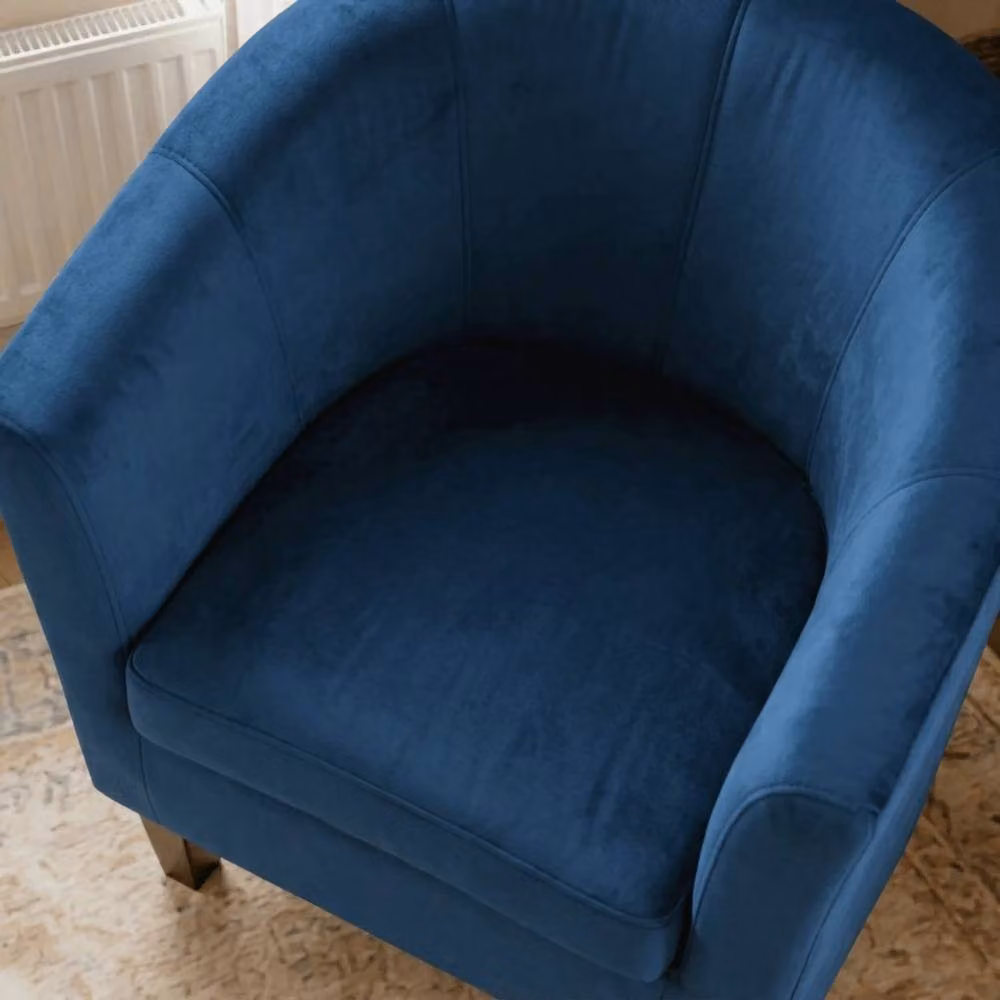 NESTLUNE Dark Blue Velvet Tub Chair with Black Legs – 2