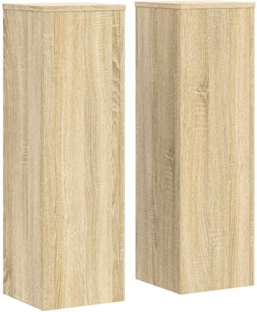 Berkfield Home Set of 2 Modern Square Plant Stands in Sonoma Oak, Beige, W/D/H: 25 x 25 x 80 cm