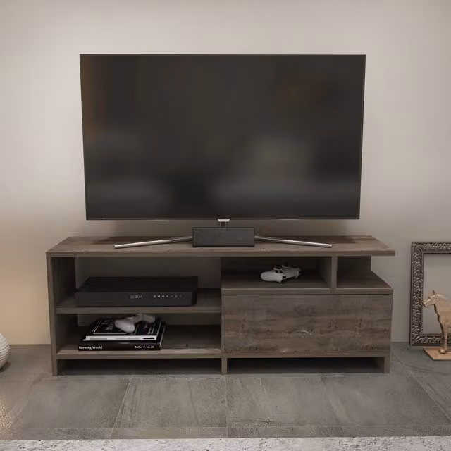 Pulaski Modern Geometric TV Unit in Wenge Brown and Grey, Width: 120 cm