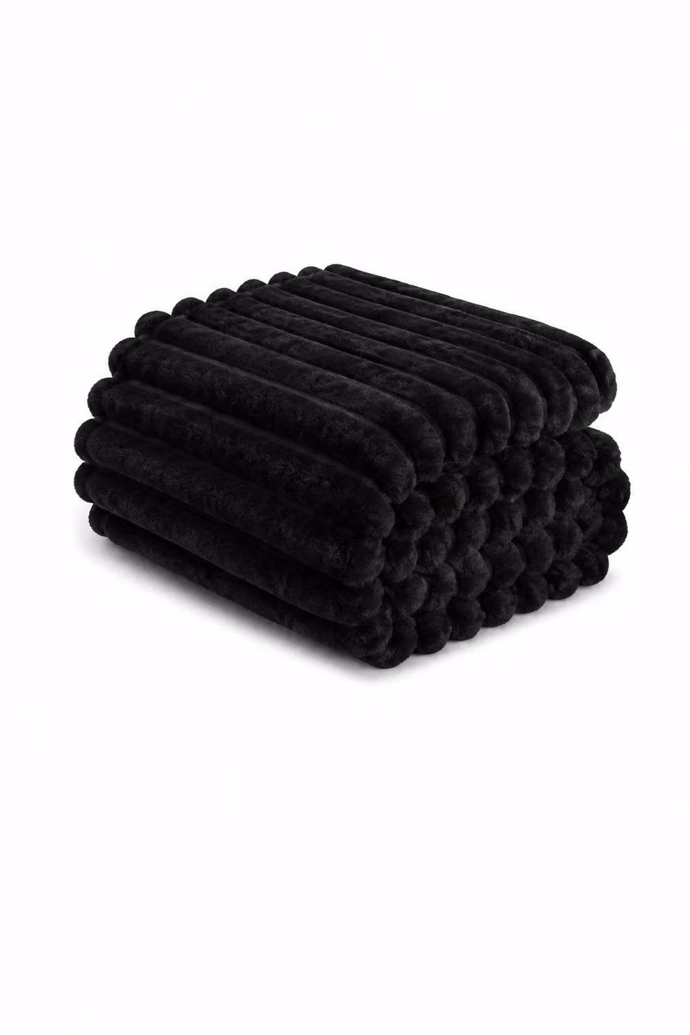 Dyzi Supersoft Ribbed Jacquard Fleece Throw Blanket in Black, W/D/H: 200 x 240 cm – 2