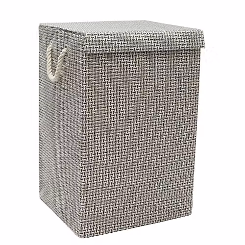 JVL Silva Fabric Foldable Laundry Hamper with Lid and Handles, Grey, W/D/H: 35.0 x 40.0 x 61.0 cm – 1