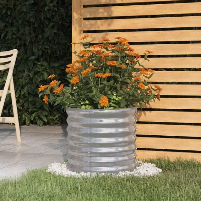 Berkfield Silver Powder-coated Steel Garden Planter Tub W/D/H: 40 x 40 x 36 cm – 1