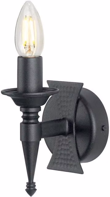Netlighting Saxon Single Light Indoor Candle Wall Light in Black and Silver with E14 Socket
