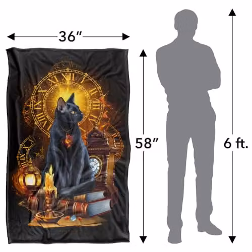JQ Licensing Black Cat Time Clocks Super Soft Silky Touch Fleece Throw Blanket, Multicolour, W/D/H: 91 x 147 cm – 4
