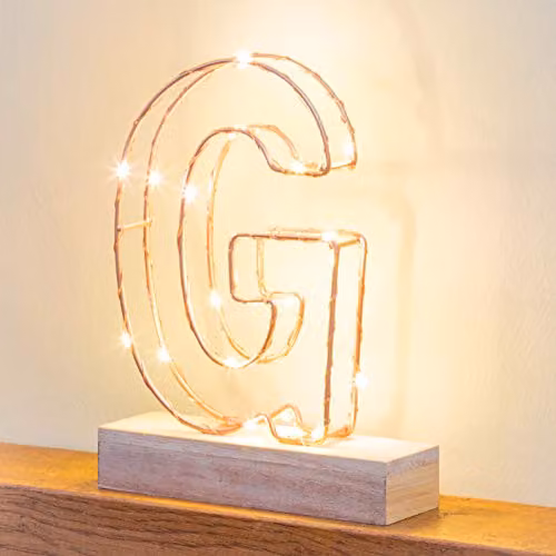 Echo Three LED Alphabet Wire Frame Letter Light G in Gold, H 22.0 cm x W 16.0 cm x D 5.0 cm – 3