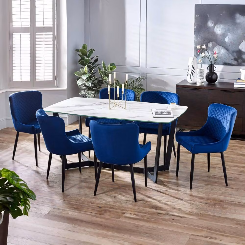 Cheshire Cromwell Set of 2 Modern Blue Velvet Dining Chairs – 7