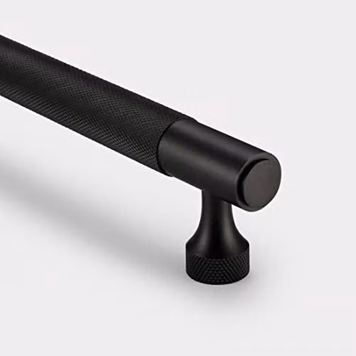 Pushka Home Solid Brass Knurled Bar Handles in Matt Black Finish