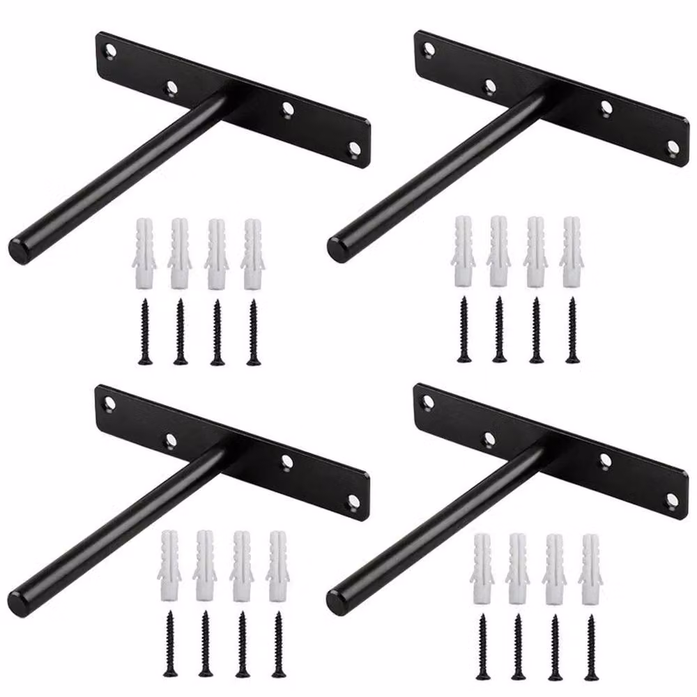 VOGREX 4-Piece Heavy Duty Hidden Metal Floating Shelf Brackets in Black – 3