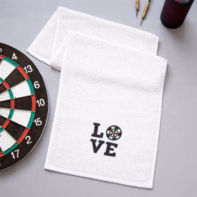 Duncan Stewart Love Sports Darts Towel in White