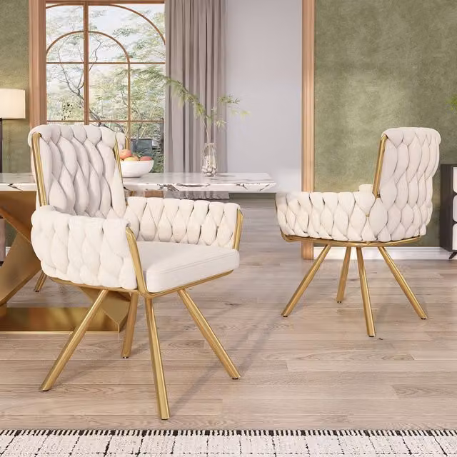 Matteo Set of 2 Luxurious Velvet Swivel Dining Armchairs in Beige – 1