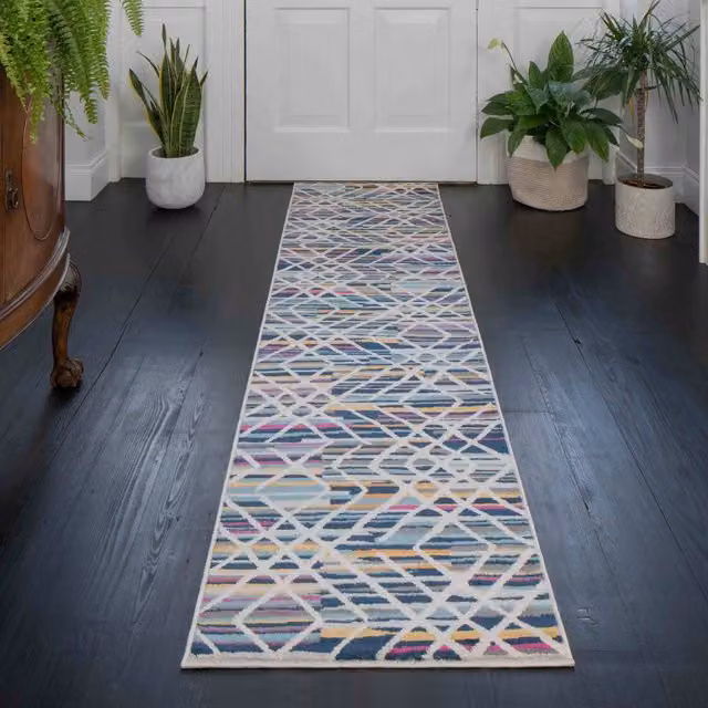 The Rug House Multicolour Geometric Modern Living Area Rug, W: 240 cm, D: 60 cm