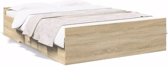 Berkfield Home Sonoma Oak Double Bed Frame with Drawers in Light Tan, W: 135 cm, L: 190 cm